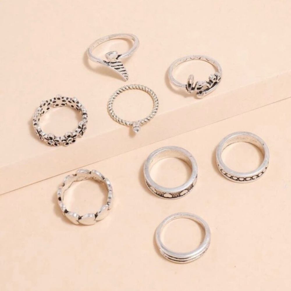 8 Silver Love Rings Set - Picture 2 of 5